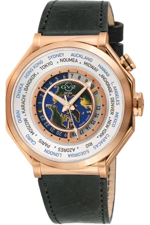 GV2 by Gevril Mens Marchese IPRG Case, Genuine Italian Black Leather Strap Watch - - One Size