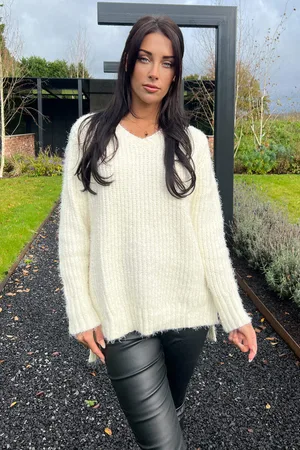 Ax Paris Womens V-Neck Chenille Knit Jumper - Size Medium/Large