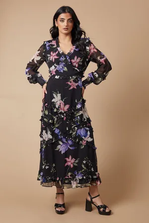 Oasis Womens Floral Printed Ruffle Midaxi Dress - - Size 8 UK