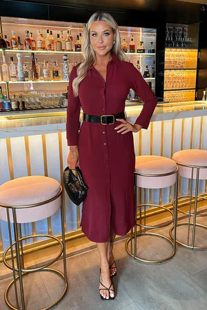 Ax Paris Womens Button Front Belted Shirt Midi Dress - Size 8 UK