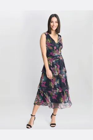Gina Bacconi Womens Nina Midi Sleeveless Printed Tiered Dress - - Size 12 UK
