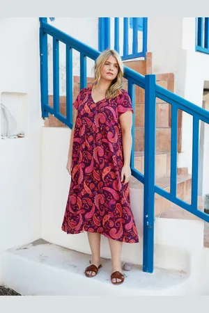 Live Unlimited London Womens Petite Plum Paisley Tiered Midi Dress - - Size 20 UK
