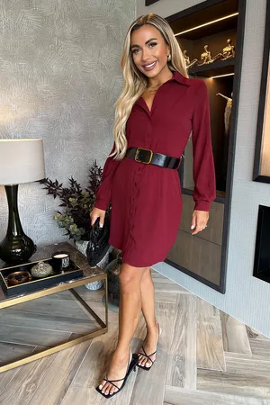 Ax Paris Womens Button Front Belted Shirt Mini Dress - Size 16 UK