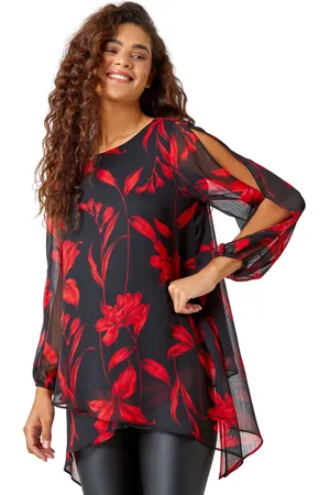 Roman Womens Floral Chiffon Layered Tunic Top - - Size 10 UK