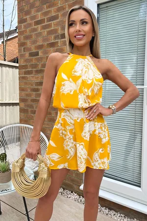 Ax Paris Womens Floral Printed High Neck Playsuit - Size 8 UK