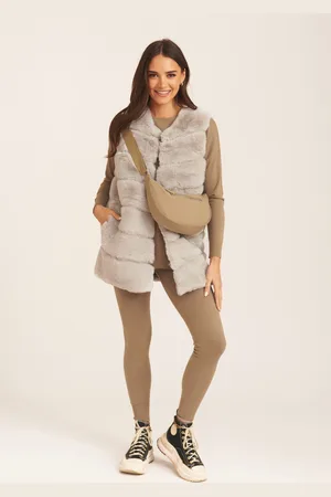 Gini London Womens Diagonal Cut Sleeveless Faux Fur Gilet - - Size Small/Medium