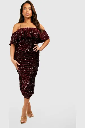 Boohoo Womens Plus Sequin Off The Shoulder Midi Dress - - Size 24 UK