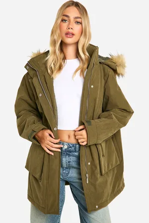 Boohoo Womens Hooded Pocket Detail Parka - - Size 10 UK