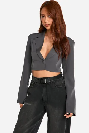 Boohoo Womens Basic Woven Single Button Crop Blazer - - Size 16 UK