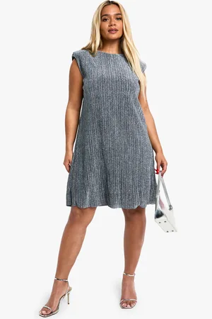 Boohoo Womens Plus Pleated Metallic Shoulder Pad Shift Dress - - Size 18 UK