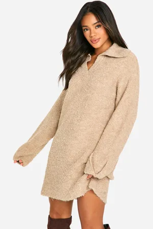 Boohoo Womens Borg Oversized Collar Detail Mini Dress - - Size Small