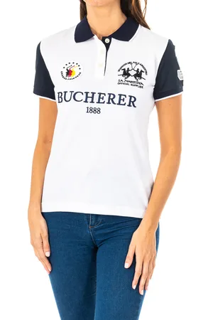 La Martina Womens short-sleeved polo shirt with contrast lapel collar 2WP185 - Cotton - Size Medium