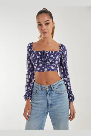 Pink Vanilla Womens Floral Printed Long Balloon Sleeve Top - - Size Medium