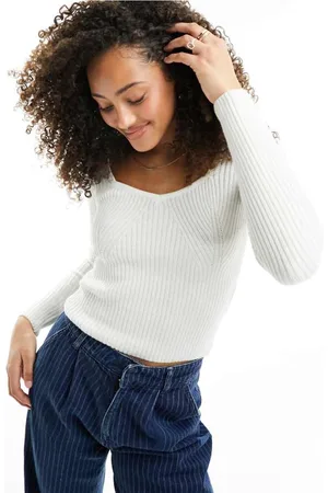 Hollister Womens knitted jumper in cream- - Size Large