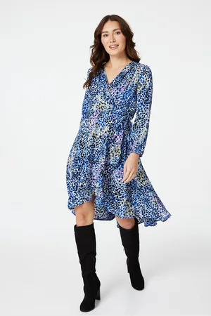 Izabel London Womens Printed V-Neck Wrap Front Dress - - Size 18 UK