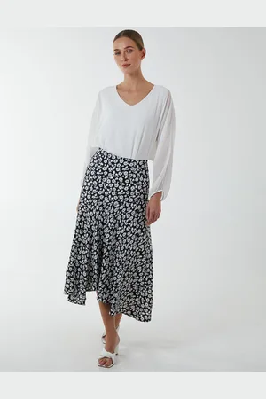 Blue Vanilla Womens Floral Print Asymmetric Midi Skirt - - Size 14 UK