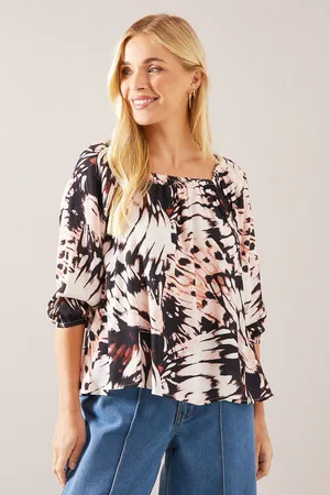 wallis Womens Petite Blush Abstract Square Neck Top - viscose - Size 12 UK