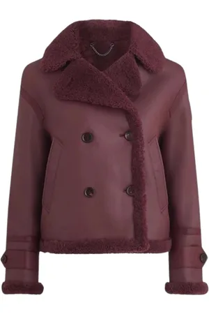 Belstaff Womens Cedar Redwood Burgundy Sherling Leather Jacket - - Size 2XL