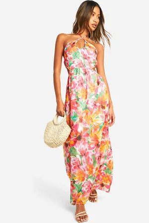 Boohoo Womens Tropical Halterneck Maxi Dress - - Size 16 UK