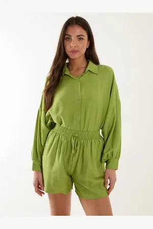 Blue Vanilla Womens Linen Shorts & Shirt Set - - One Size