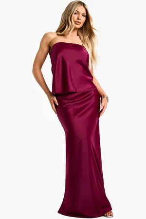 Boohoo Womens SATIN LONGLINE BANDEAU & MAXI SKIRT SET - - Size 12 UK
