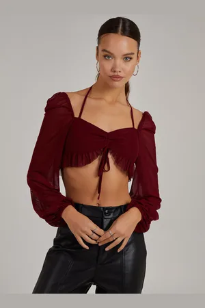 Pink Vanilla Womens Long Sleeve Halterneck Crop Top - Fur - Size 12 UK