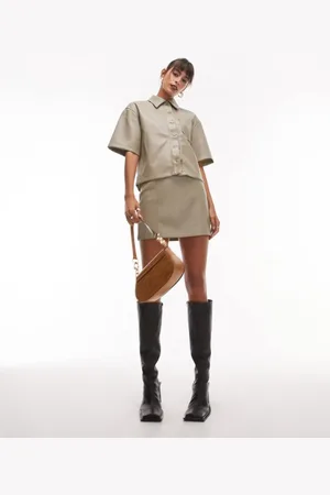 Topshop Womens co-ord leather look mini skirt in dark -Green - Size 18 UK