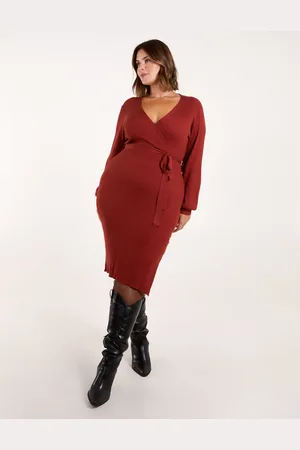 Blue Vanilla Womens Long Sleeve Knitted Wrap Dress - - Size 2XL