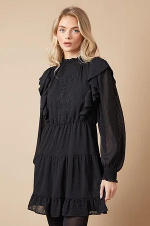 Oasis Womens Petite Embroidered Dobby Chiffon Mini Dress - - Size 6 UK