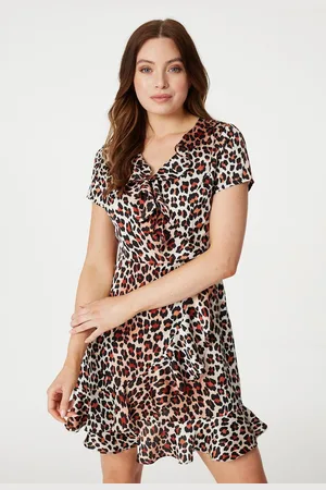 Izabel London Womens Leopard Print Frilled Short Dress - Size 12 UK