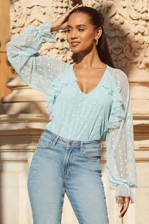 Sosandar Womens Spot Print Ruffle Detail Mesh Blouse - Size 14 UK