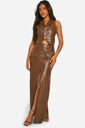 Boohoo Womens Faux Leather Pocket Detail Wrap Maxi Skirt - - Size 6 UK