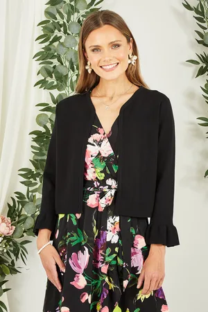 Yumi Womens Cropped Cardigan With Bell Sleeves viscose - Size Large