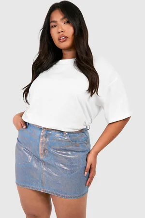Boohoo Womens Plus Iridescent Metallic Denim Mini Skirt - Cotton - Size 18 UK