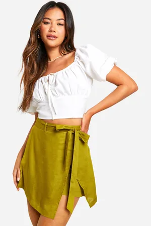 Boohoo Womens Linen Look Belted Skort - Cotton - Size 10 UK