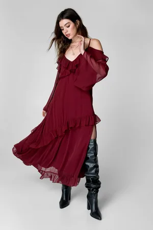 NASTY GAL Womens Bardot Ruffle Maxi Dress - - Size 12 UK