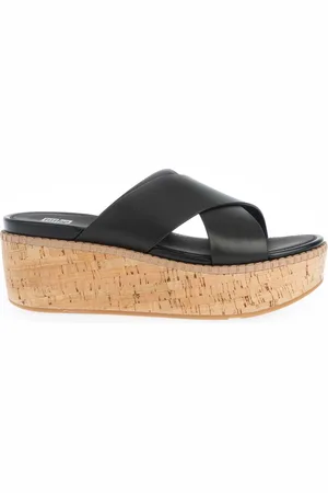 FitFlop Womens Fit Flop Eloise Leather Wedge Cross Slide Sandals in Leather (archived) - Size UK 6.5