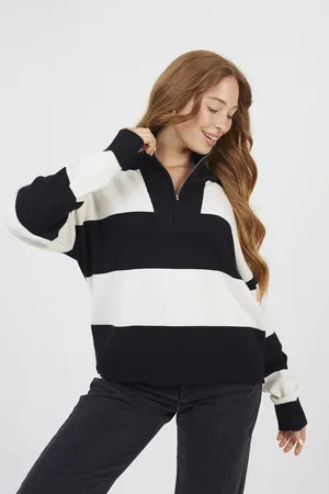 Brave Soul Womens Striped Half Zip Knitted Jumper - Size Small