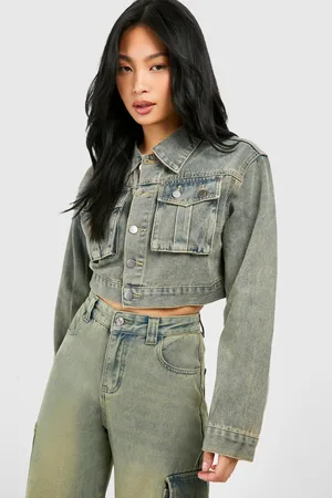 Boohoo Womens Petite Vintage Wash Cropped Denim Jacket - - Size 8 UK