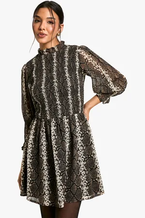Boohoo Womens Snake Shirred Smock Dress - - Size 10 UK
