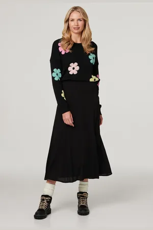 Izabel London Womens Floral Long Sleeve Knit Pullover - Size 10 UK