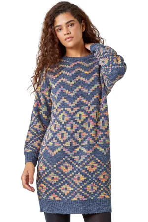 Roman Womens Geometric Print Jacquard Jumper Dress - Wool - Size 18 UK