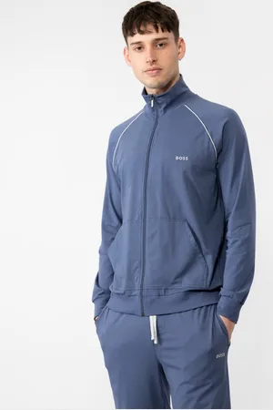 HUGO BOSS Mix&Match Mens Logo-Embroidered Full Zip Loungewear Jacket in Stretch-Cotton Jersey - - Size Medium