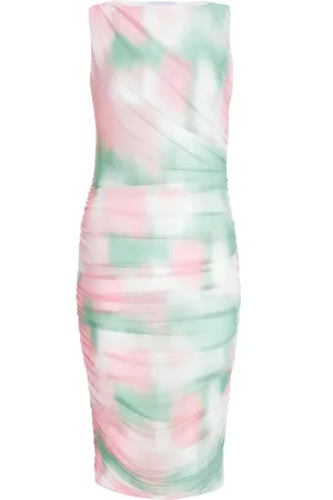 Quiz Womens Smudge Print Ruched Midi Dress - Size 12 UK