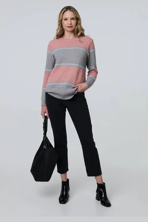 Izabel London Womens Striped Texture Slim Jumper - Size 8 UK