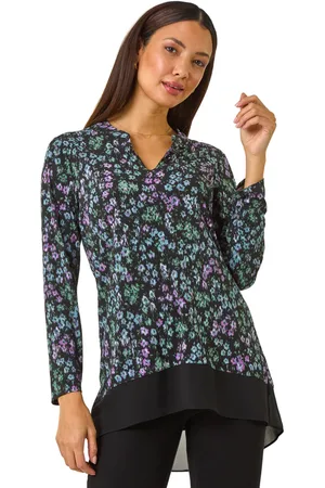 Roman Womens Floral Print V-Neck Tunic Top - - Size 12 UK
