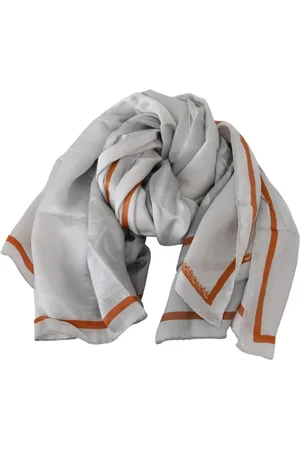 Costume National WoMens Gray Orange Silk Floral Foulard Wrap Scarf - - One Size
