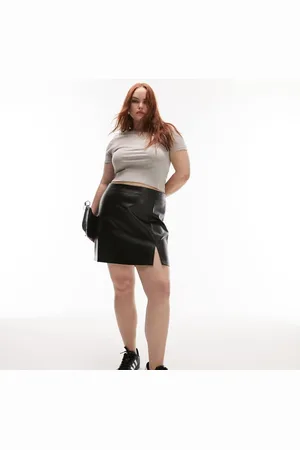 Topshop Womens Curve leather look split detail mini skirt in - Size 26 UK