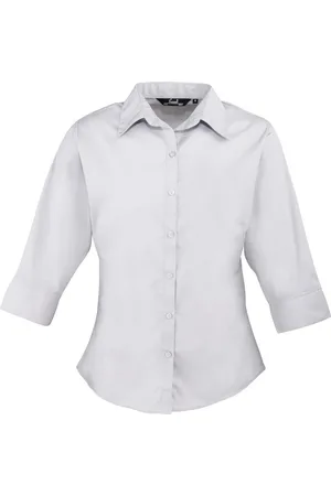 Premier Womens/Ladies Poplin 3/4 Sleeve Shirt - Size 10 UK