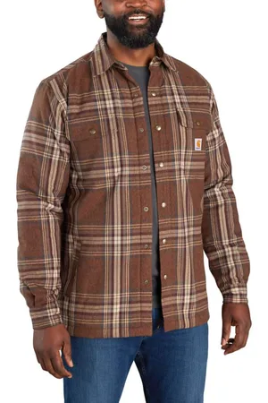Carhartt Mens Flannel Sherpa Lined Relaxed Fit Shirt Jacket - Cotton - Size Medium